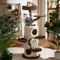 Modern Cat Tree for Indoor Cats,54.7'' Tall Luxury Treehouse Cat Tower with Wood Scratching Posts for Decoration,3 Level Condo with Soft Perchs,Viewing Bed,Heavy Duty Wide Base for Small Large Cats