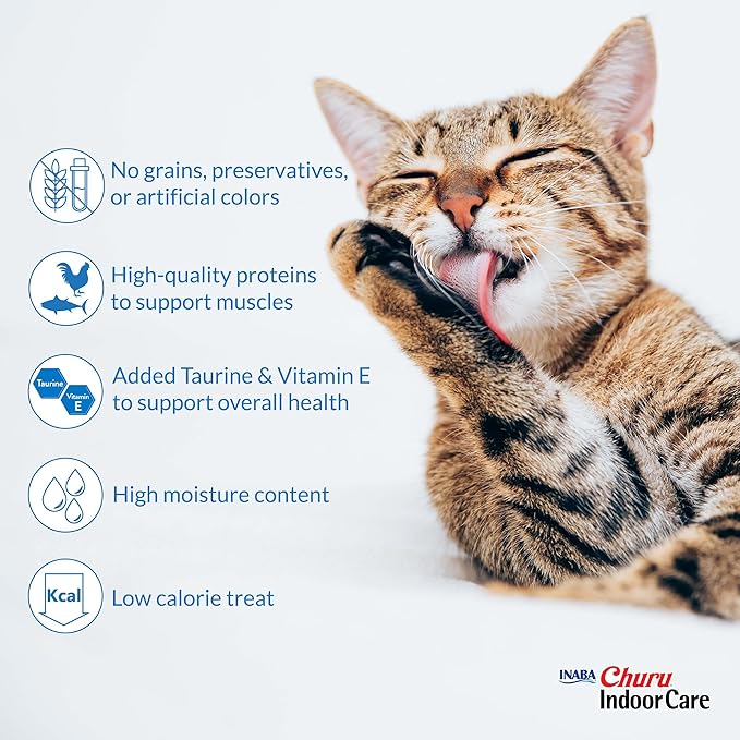 INABA Churu Hairball Control, Functional, Creamy Lickable Purée Cat Treat with Taurine & Vitamin E, 0.5 Ounces Each, 24 Tubes (4 per Pack), Tuna Recipe - Packaging May Vary*