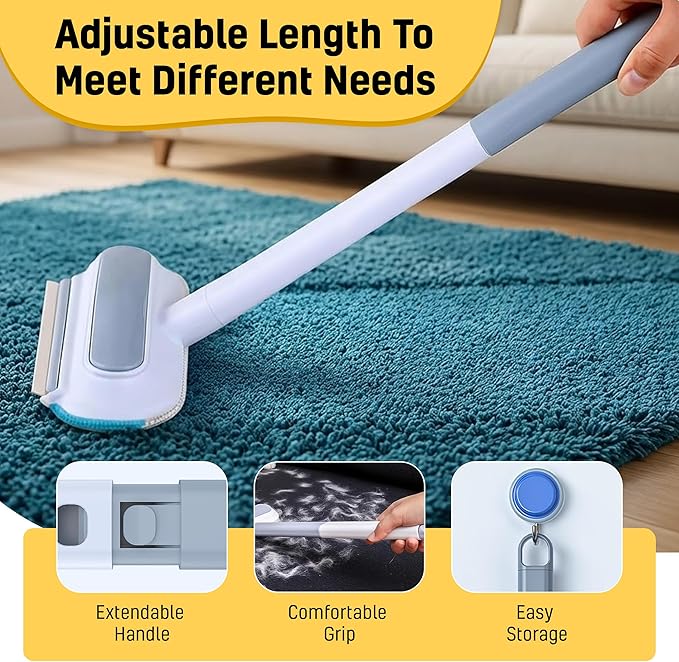 Pet Hair Removal Tool for Dogs & Cats (19" Long Brush + Gloves), Electrostatic Reusable Pet Hair Remover, Five Finger Magic Brush with Adjustable Handle for Couch, Carpet, Bedding, Clothes