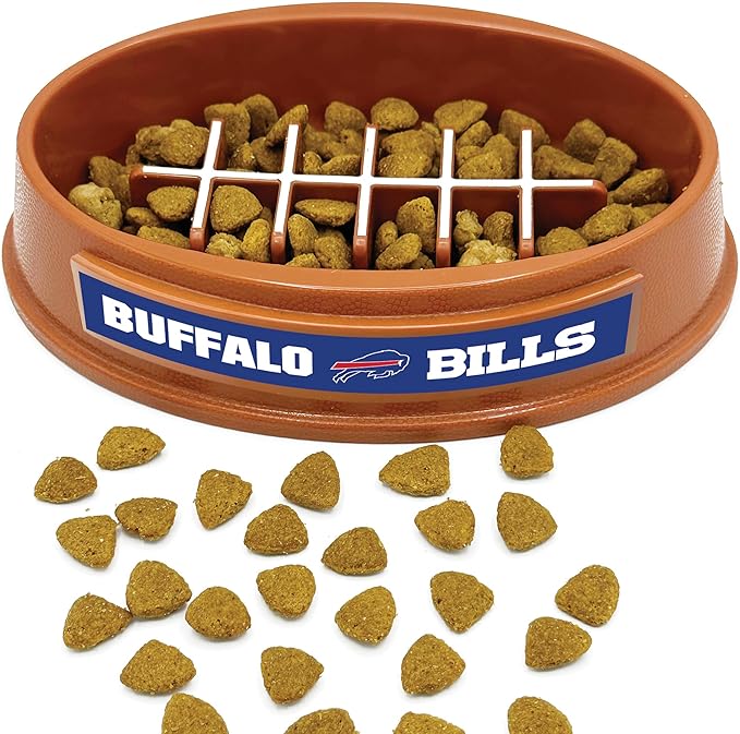 NFL Super-Bowl Buffalo Bills Slow Feeder Dog & Cat Bowl. Football Design for Healthy Digestion. Non-Slip for Large & Small Pets