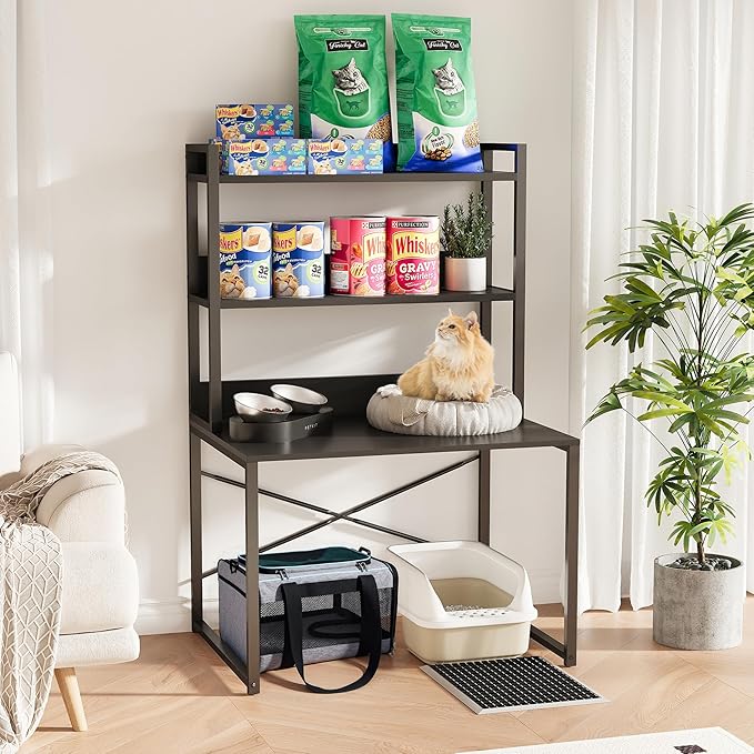 Large Self Cleaning Litter Box Table with Storage Shelf, Enclosed Hidden Cat Furniture for Large Litter Boxes, Space Saving Furniture for Cat Cage 53.5" H