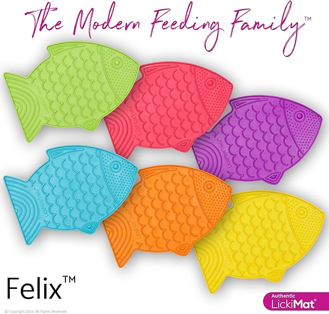 LickiMat Felix, Fish-Shaped Cat Slow Feeders Lick Mat, Boredom Anxiety Reducer; Perfect for Food, Treats, Yogurt, or Peanut Butter. Fun Alternative to a Slow Feed Cat Bowl or Dish, Pink