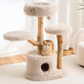 HITTITE Natural Wood Cat Tree Tower with Scratching Post, 40 Inches Tall Modern Cat Tower with Cozy Bed and Condo, Luxury Real Branch Cat Tree for Indoor Cats Large Adult, Khaki.