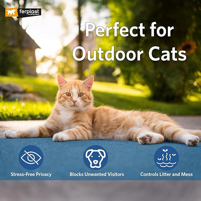 Ferplast Cosmic Outdoor Cat Litter Box - Waterproof Dog-Proof Cat Toilet with Tunnel Entry, High-Sided Base for Litter Containment, Easy-Clean Design, Durable Thermoplastic Resin in Blue