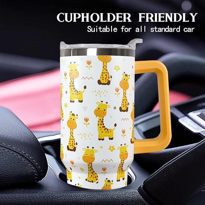 Ceovfoi 40 Oz Giraffe Tumbler With Lid and Straw, Stainless Steel Insulated Coffee Travel Mug, Giraffe Gifts for Lovers, Safari Decor Accessories
