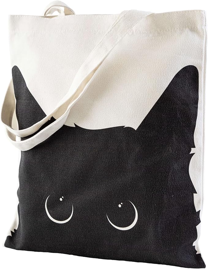 Yivona Canvas Tote Bag for Women, 100% Cotton Cat Tote for Shopping, Travel, School, Gift for Girls, Book Lover, Birthday