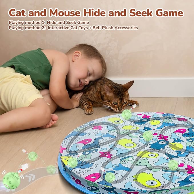 Interactive Cat Toys Ball: Fast Self Rolling Ball in Pouch, Automatic Motion Activated Moving Toys Hide and Seek Game Pet Exercise Kicker Cat Toys for Bored Indoor Kittens Adult Cat