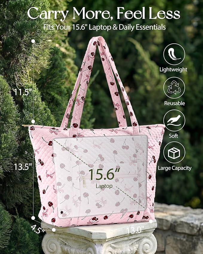 Miss Adola Quilted Tote Bag with Zipper - Laptop Tote Bag for Women, Large Capacity with Pockets for Work Teacher Travel