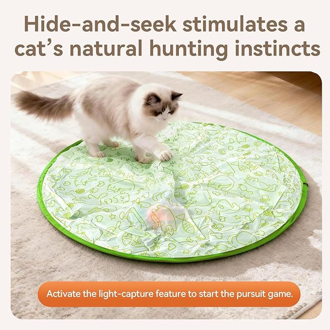 Upgraded Rechargeable Interactive Cat Toy Ball with Hunting Cover - Smart Automatic Rolling, Obstacle Avoidance, Indoor Exercise for Cats to Release Energy & Instincts (Green)