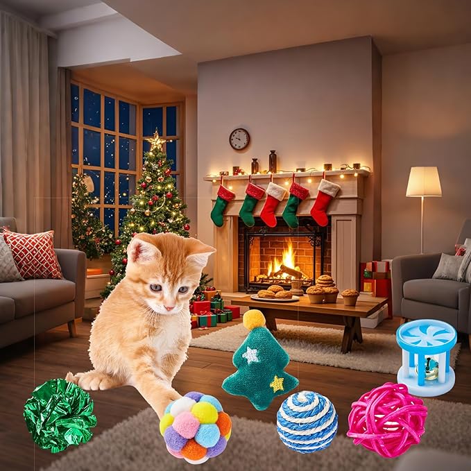 Christmas Cat Toy Advent Calendar 2025, 24 Days Xmas Cat Toys Countdown Calendar Gift Set for Cat Lovers with Mice Ball Bells Feather Teaser