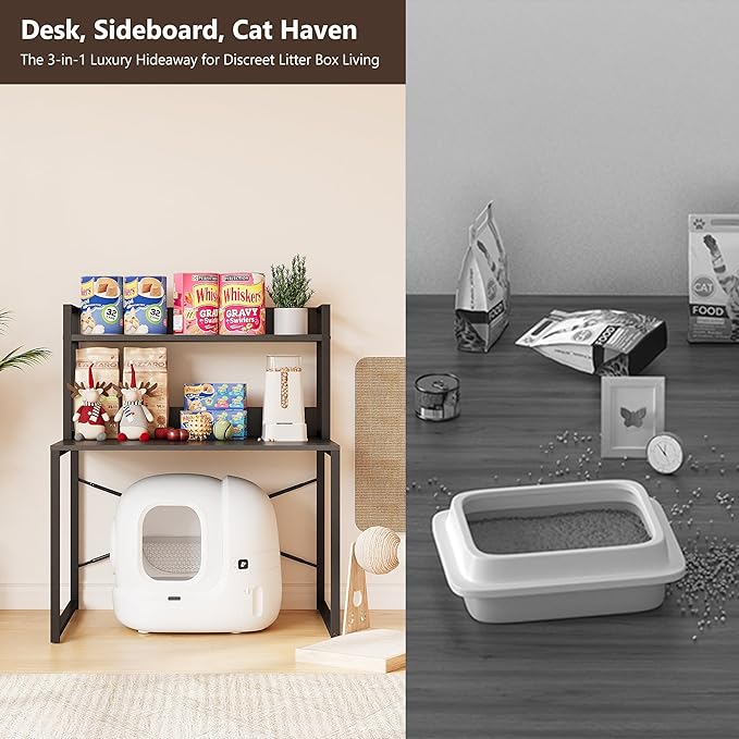 Large Self Cleaning Litter Box Table with Storage Shelf, Enclosed Hidden Cat Furniture for Large Litter Boxes, Space Saving Furniture for Cat Cage 42.1" H