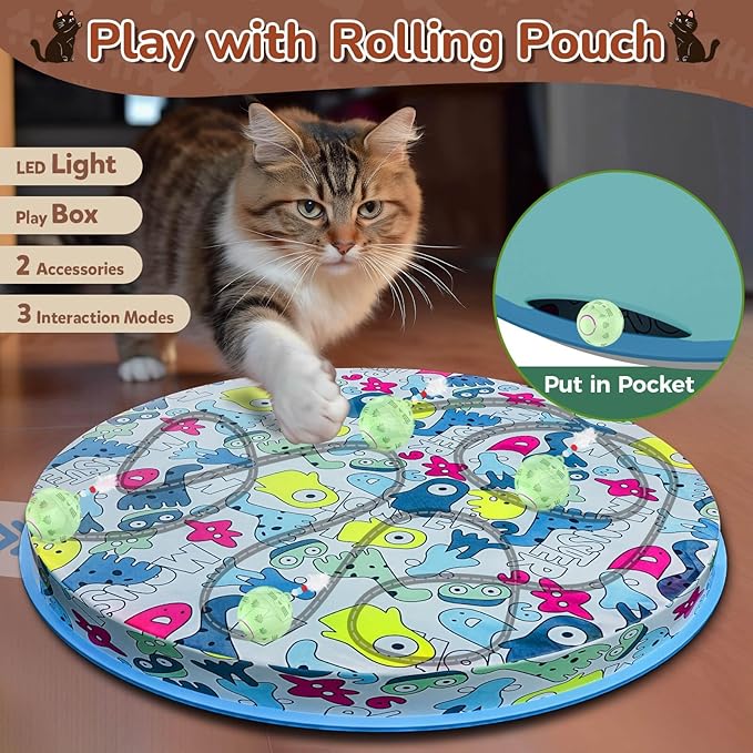 Interactive Cat Toys Ball: Fast Self Rolling Ball in Pouch, Automatic Motion Activated Moving Toys Hide and Seek Game Pet Exercise Kicker Cat Toys for Bored Indoor Kittens Adult Cat