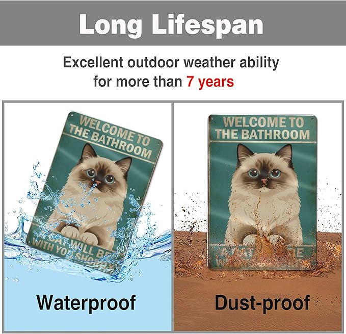 Funny Bathroom Sign Welcome to The Bathroom A Cat Will Be with You Shortly Humorous Restroom Decor Quirky Cat Lover Gift Novelty Aluminum Sign 8x12 Inches Ragdoll