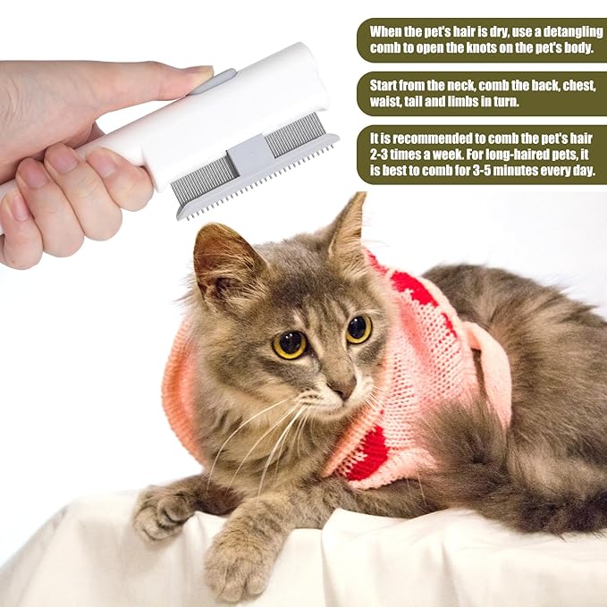 Pet Hair Remover Comb, Cat Brush with Release Button Self-Cleaning Pet Grooming Brush for Shedding Tangles & Removal Loose Hair for Dogs Cats (Long & Short Teeth)