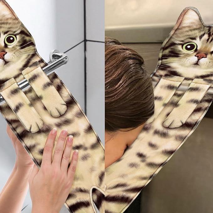Funny Hand Towels for Bathroom Kitchen Decor - Cute Cat Hanging Hand Towel Kitchen Gadgets - Unique Housewarming Birthday Christmas Cat Lover Gift Ideas for Women Mom Lady Adults