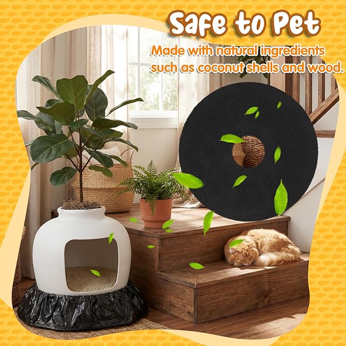 Eaasty 50 Pack Disposable Cat Litter Box Liners with 6 Carbon Filters Compatible with Popur X5 Self-cleaning Hooded Litter Box Cat Trash Bags with Elastic Band Absorbing Odor Waterproof and Leak Proof