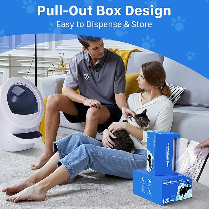 60 Pack Litter Box Robot 3 4 Waste Bags, Self Cleaning Cat Litter Box Robot Waste Liner Bags Replacement, Heavy Duty 9-11 Gallons of Capacity