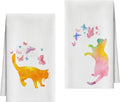 Kitchen Towels Set Of 2, Colorful Cat Dish Towel For Kitchen, Decorative Hand Towels For Bathroom, Fast Drying Tea Towel With Aesthetic Butterfly, Housewarming Gifts For Cat Lover Women Mom -B07