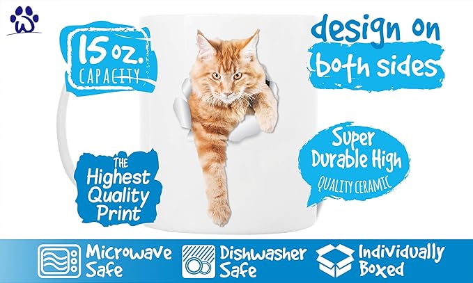 Winston & Bear Climbing Ginger Cat Mug – Tabby Orange Ceramic Coffee Mug Gift for Cat Lovers (15oz)