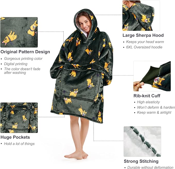 Narecte Cozy Oversized Blanket Hoodie Wearable Blanket Adults Soft Hooded Blanket Hoodie Birthday Gifts for Women Christmas