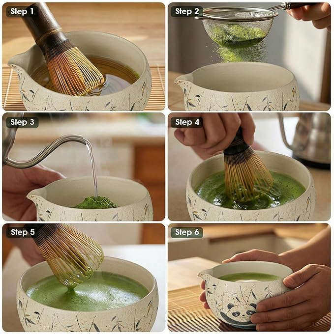 Matcha Whisk Set, 7-Piece Matcha Kit with Ceramic Bowl, Bamboo Whisk, Scoop, Sifter, Holder & Bamboo Mat – Premium Matcha Tea Set for Beginners & Matcha Lovers, Gift Ready