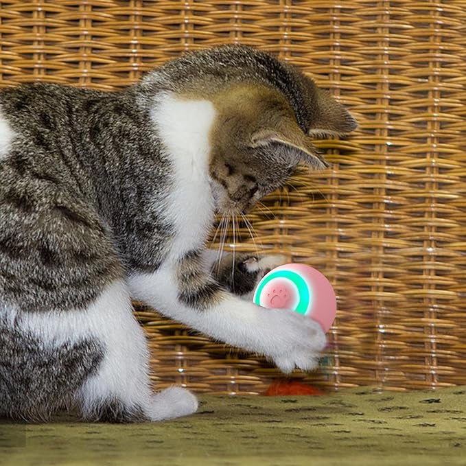 Lighted Moving Ball - Automatic Kitten Toy, Jumping Ball for Cats | Interactive Enrichment Rolling Dog Ball with Lights, Rotating Ball for Cats, Sensory Toy for Cats