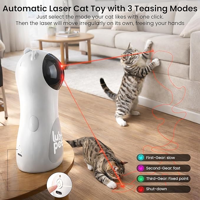 Automatic Cat Laser Pointer Toy, Random Trajectory Motion-Activated Laser Pointer Cat Toy for Indoor Cats | 4 Speed Modes, Adjustable Angles, Interactive Lazer Pointer Cat Toy for Happy & Healthy Pet