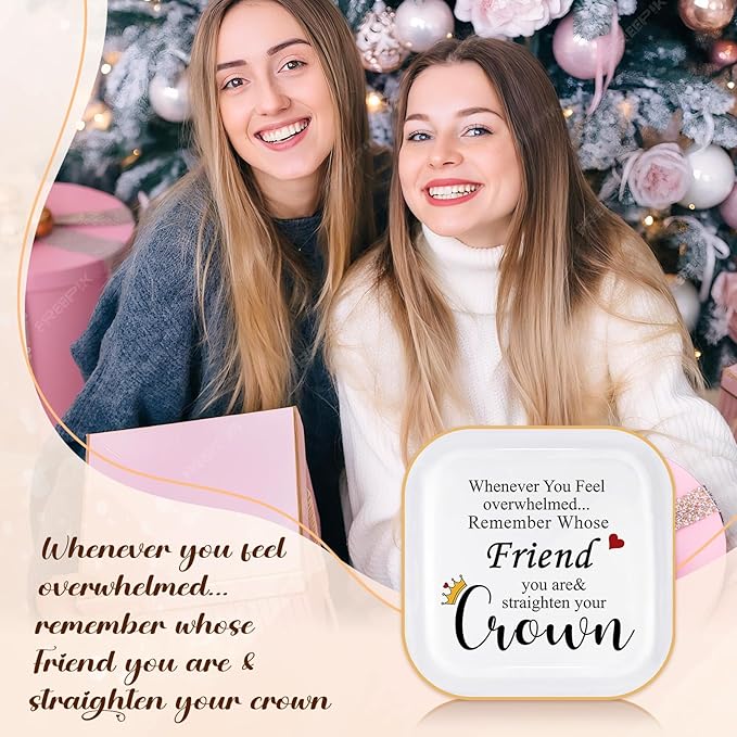 Friendship Gifts for Women Friends - "Straighten Your Crown" Ceramic Jewelry Dish, Best Friend Birthday Gifts for Women, Inspirational Bestie Gift Trinket Tray, Soul Sister Gift for Mothers Day