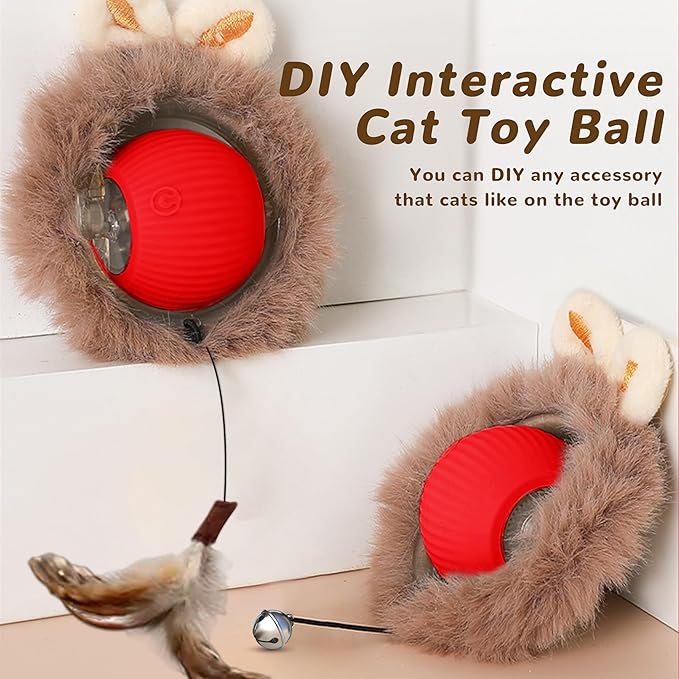 Interactive Cat Toys Ball for Indoor Cats, Speedy Tail 2.0 Cat Toy for Bored Indoor Adult Kitten, Silicone Automatic Fast Moving Rolling Ball with 3 Light Modes & DIY & Chirping Bird