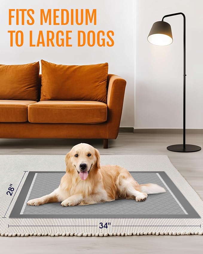 Charcoal Puppy Pads - 70 Packs, 34"×28" Ultra-Large Puppy Pads, Odor-Control Carbon Pee Pads for Dogs, 6-Layer Ultra-Absorbent & Quick-Dry Black Training Pads