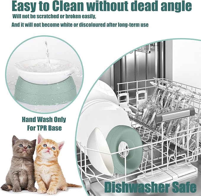 French Bulldog Food Bowl- Slanted Tilted Pug Food Water Bowl,Cat Bowl- Feeder for Frenchie/Shih Tzu/Flat Faced Small Dogs/Puppies/Cats (Green, 4 Cup)