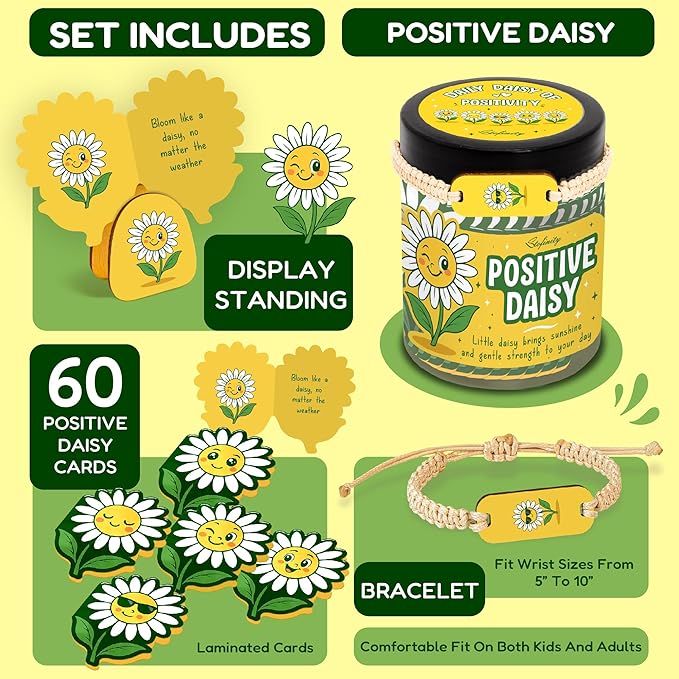 Stofinity Positive Daisy Gifts For Women - Emotional Support Flowers For Teachers Appreciation Gifts, Jar of Positive Affirmations Cards For Teens, Inspirational Gift Cute Desk Accessories