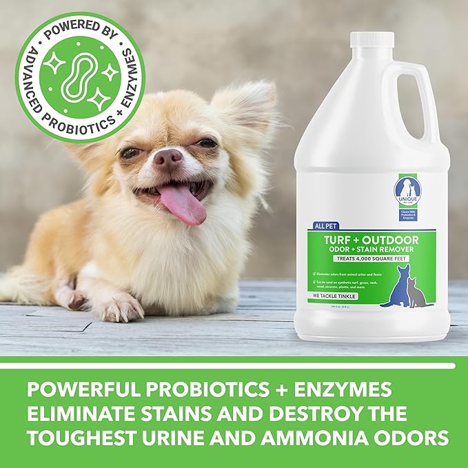 Unique Turf & Outdoor Odor and Stain Remover, Turf Cleaner for Pet Urine Outdoor Dog Odor Eliminator, 128 oz. Bio-Enzymatic Liquid Concentrate