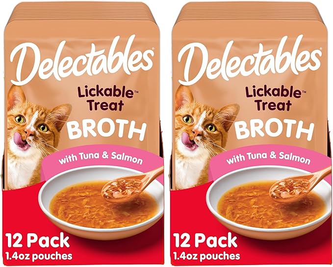 Delectables Hartz Savory Broths Tuna & Salmon Lickable Wet Cat Treats,(Pack of 24)