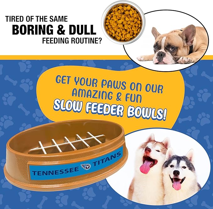 NFL Super-Bowl Tennessee Titans Slow Feeder Dog & Cat Bowl. Football Design for Healthy Digestion. Non-Slip for Large & Small Pets