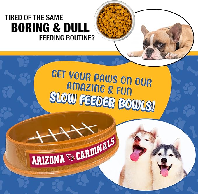 NFL Super-Bowl Arizona Cardinals Slow Feeder Dog & Cat Bowl. Football Design for Healthy Digestion. Non-Slip for Large & Small Pets