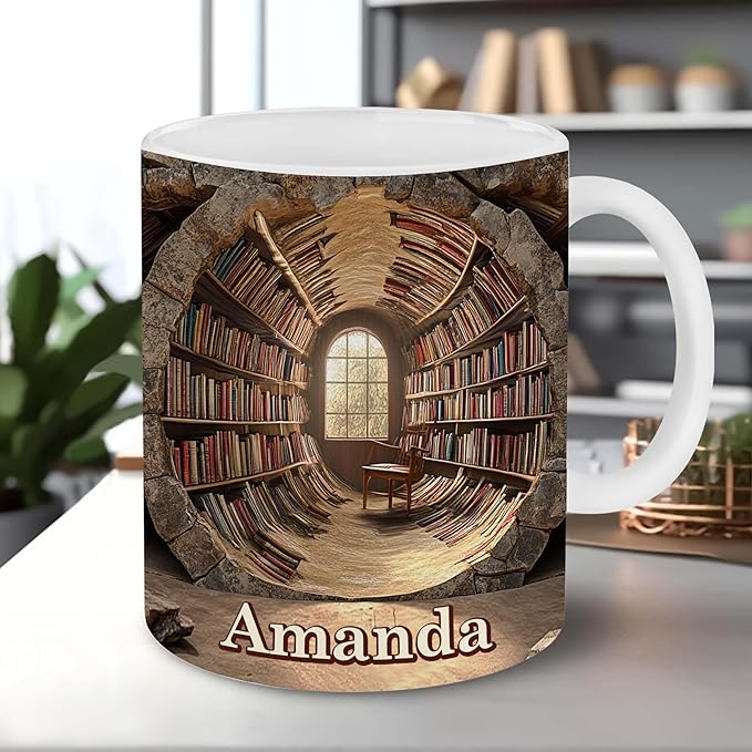 Personalized Book Lover Gifts - Book Lovers Gift For Bookworm, Readers, Librarians, Bookish - Library Bookshelf Mug Custom Avatar - Bookish Gift For Friends, Women, Her