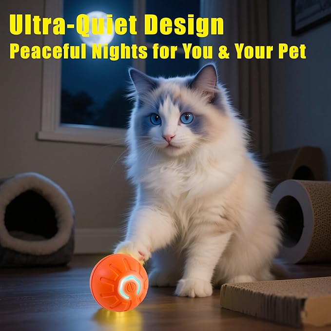 Interactive Self-Moving Pet Toy Ball - Motion-Activated Auto Rolling, Military-Grade Chew Resistant, USB-C Rechargeable for Small Dogs & Cats (Orange, Small) (Orange, Small)