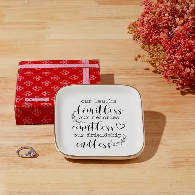 PUDDING CABIN Friendship Gifts for Women Friends Ring Dish Our laughs limitless, memories countless, friendship endless! - Mothers Day Gifts for Friends Female, Birthday Gifts For Women