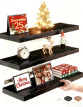 Vervida® Floating Shelves for Wall, 15" Rustic Wood Deep Wall Mounted Shelves with Invisible Brackets for Decor & Storage, Floating Shelf for Living Room, Bathroom (Black, Set of 3)