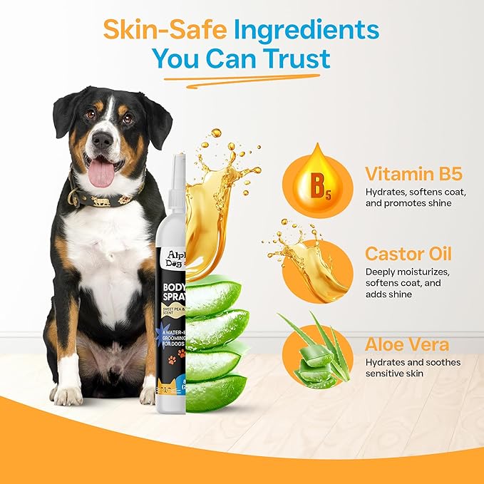 Alpha Dog Series Grooming Body Spray for Dogs & Cats – Long-Lasting Fragrance Deodorizing Mist with Aloe, Odor Eliminator, Alcohol-Free & Non-Toxic Pet Cologne - 8 fl. oz. (Sweet Pea & Vanilla)