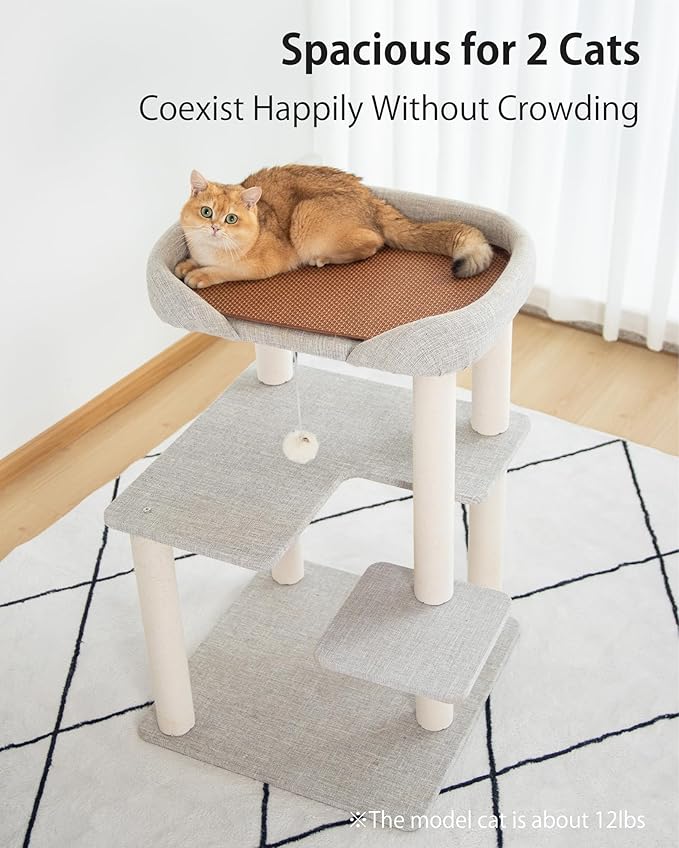 Mordern Cat Tree Tower 37.4'' (95 cm) with Scratching Posts,Multi-Level Cat Tree Tower with Large Base for Multiple Baby/Large Cats, Scratching Posts (Light Gray)