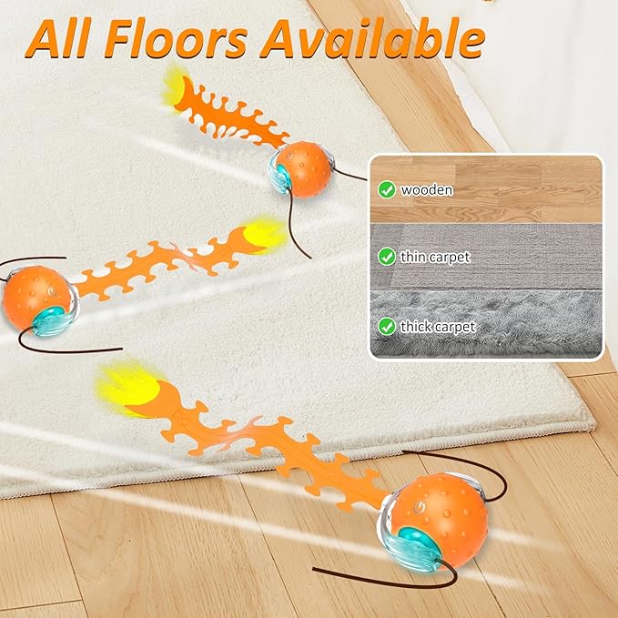 Interactive Cat Toy with Centipede Tail,Fast Rolling Ball, Rechargeable Toys for Bored Indoor Adult Cats, Touch Activated/Rechargeable/Bird Chirping Squeaky