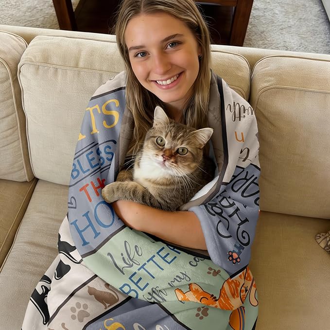 XALAZY Mothers Day Cat Mom Gifts for Women Blanket 50"X60", Cat Gifts for Women, Cat Lover/Lady Gifts, Funny Cats Themed Presents for Birthday/Christmas, Cat Blanket