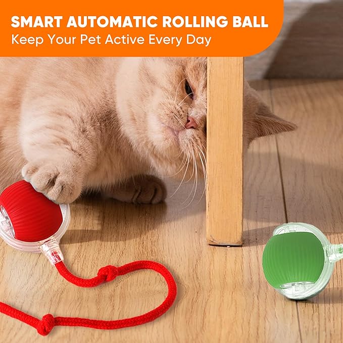 Smart Automatic Rolling Pet Ball, Interactive Electric Toy with Smart Sensor & Auto-Dodging, 6 Hours Playtime Rechargeable for Dogs & Cats (Green,3pcs)