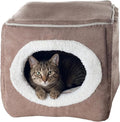 Cat House - Indoor Bed with Removable Foam Cushion - Cat Cave for Puppies, Rabbits, Guinea Pigs, and Other Small Animals by PETMAKER (Light Brown)