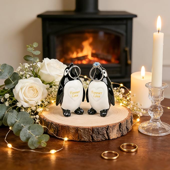 Penguin Gifts for Him Her Boyfriend Girlfriend, Set of 2 Ceramic Penguin Figurines Forever Love Anniversary Birthday Gifts for Women Men, Romantic Valentines Gift for Wife Husband Couples Cute Decor