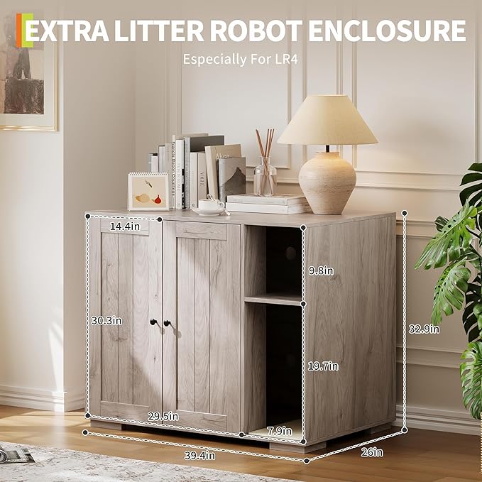 Garvee Dog-Proof Large Cat Litter Box Enclosure with Scratch Pad, Large Automatic Litter Box Furniture for Placing Self-Cleaning Litter Box,Litter Cabinet with Outlet,Space for Cat Stuffs