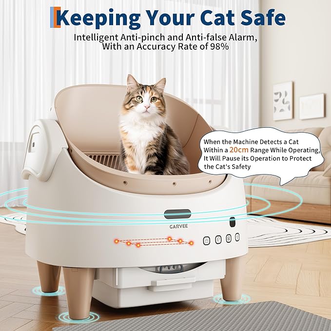 Self Cleaning Smart Litter Box APP Controlled Automatic Odor-Free Cat Toilet with Large Waste Bin Disposable Bags, Open Top Design for Single or Multi Cat Households