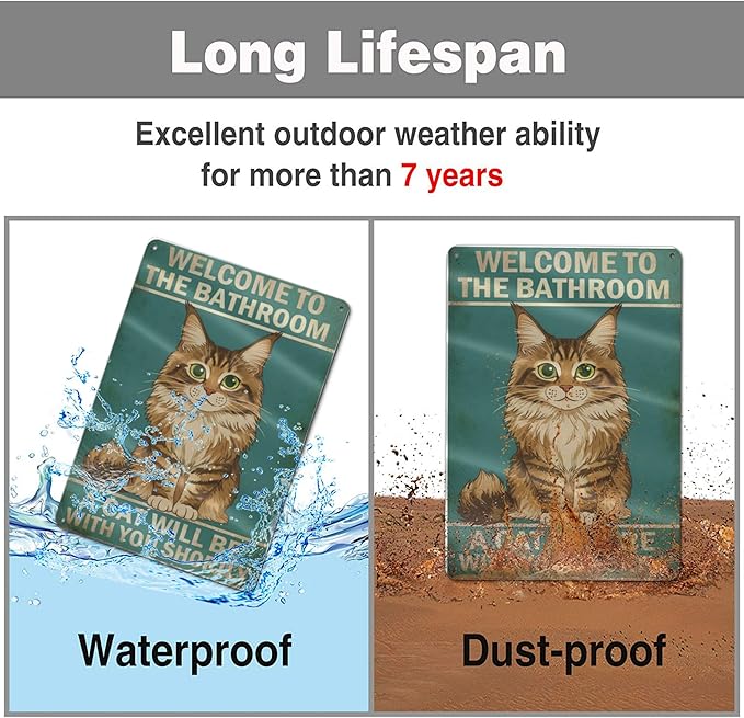 Funny Bathroom Sign Welcome to The Bathroom A Cat Will Be with You Shortly Humorous Restroom Decor Quirky Cat Lover Gift Novelty Aluminum Sign 8x12 Inches Maine Coon